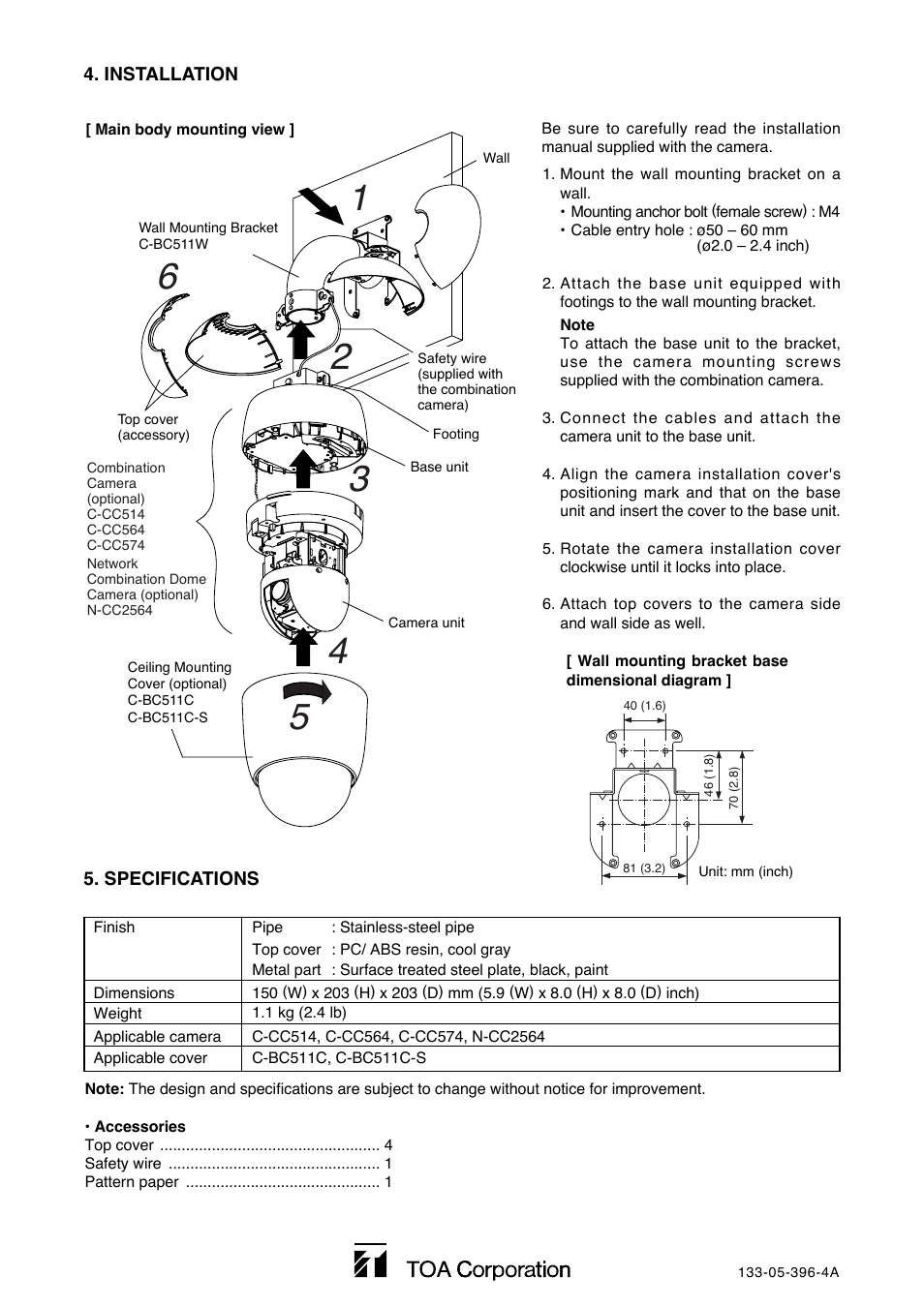 Toa C-BC511W User Manual | Page 4 / 4