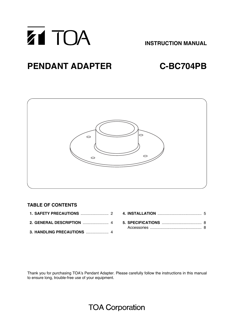Toa C-BC704PB User Manual | 8 pages