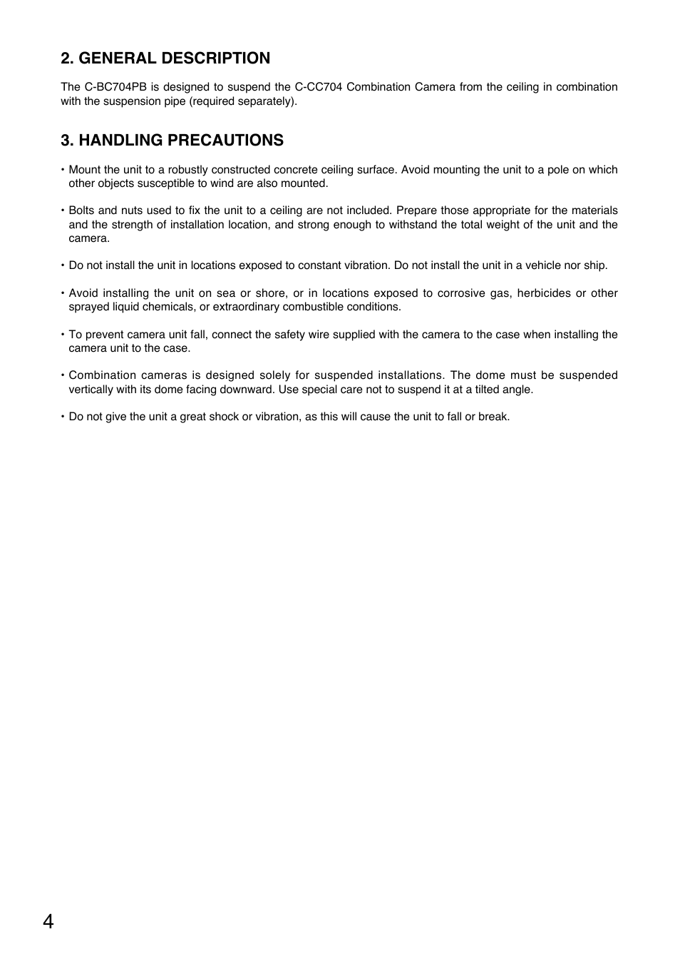 General description, Handling precautions | Toa C-BC704PB User Manual | Page 4 / 8
