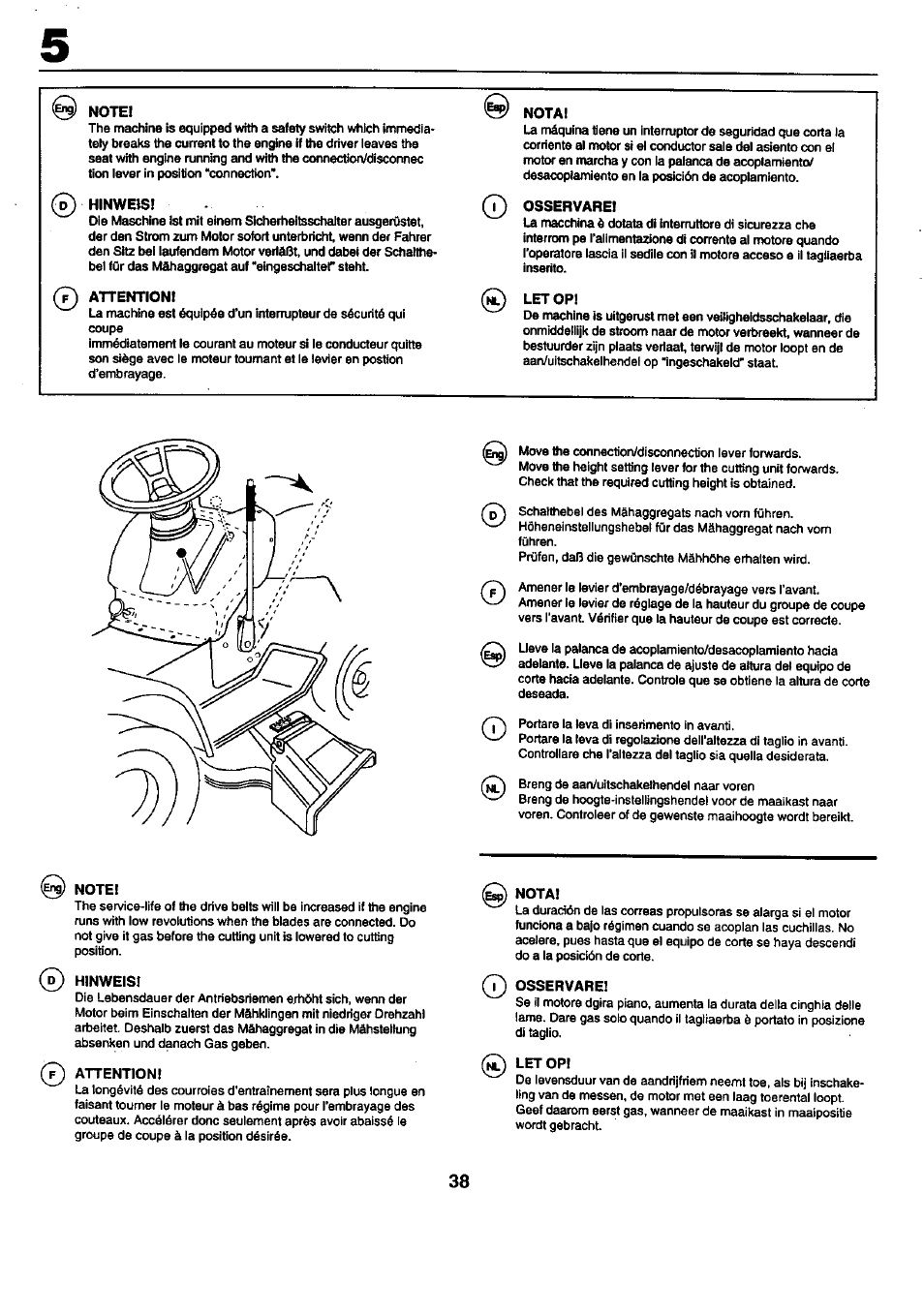 Note, Hinweis, Attention | Notai, Osservare, Letop, Nota, Let op | Craftsman 25949 User Manual | Page 38 / 68