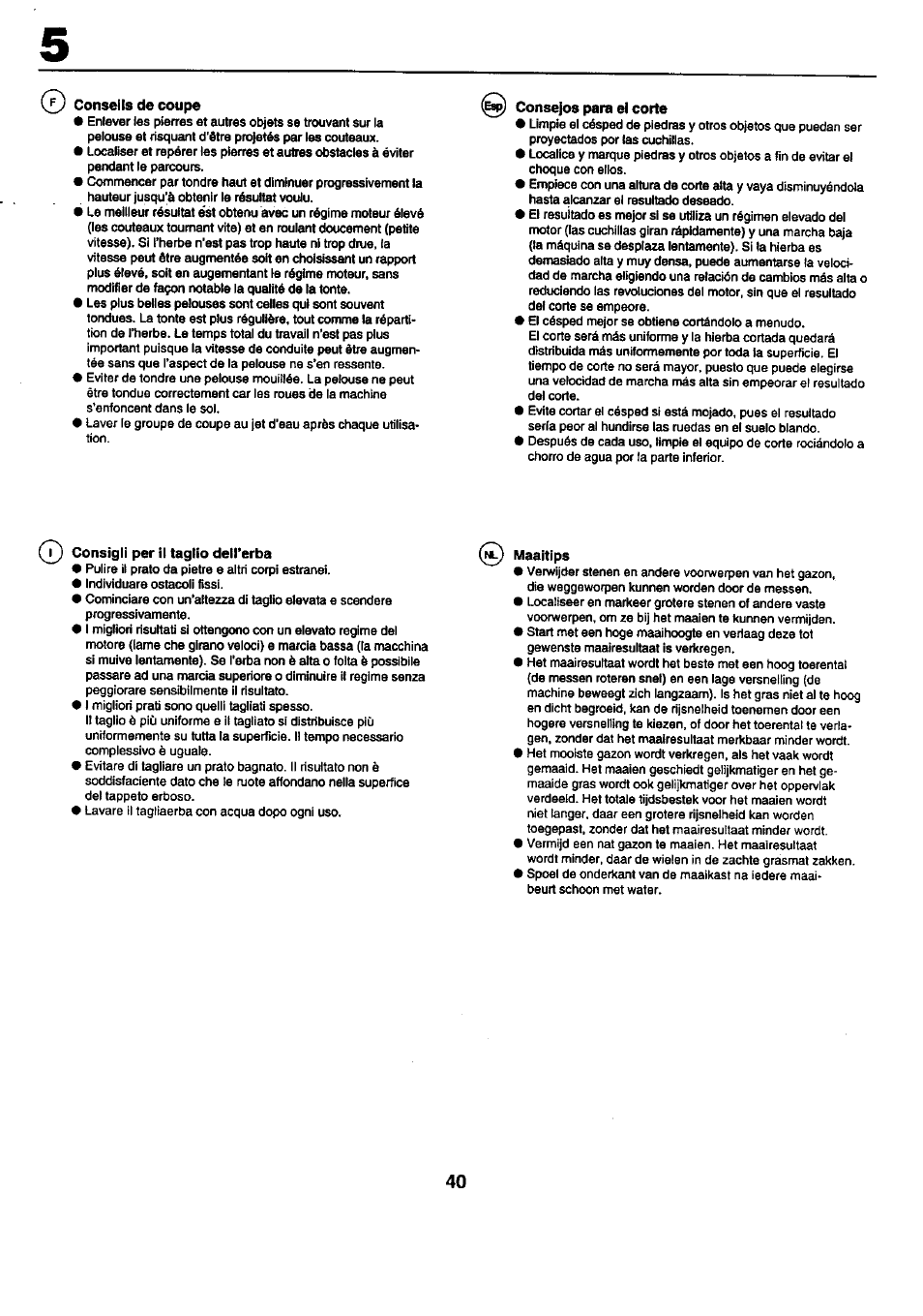 X) conseils de coupe, Consejos para el corte, Consigli joer ìi taglio dell’erba | Maaitips | Craftsman 25949 User Manual | Page 40 / 68