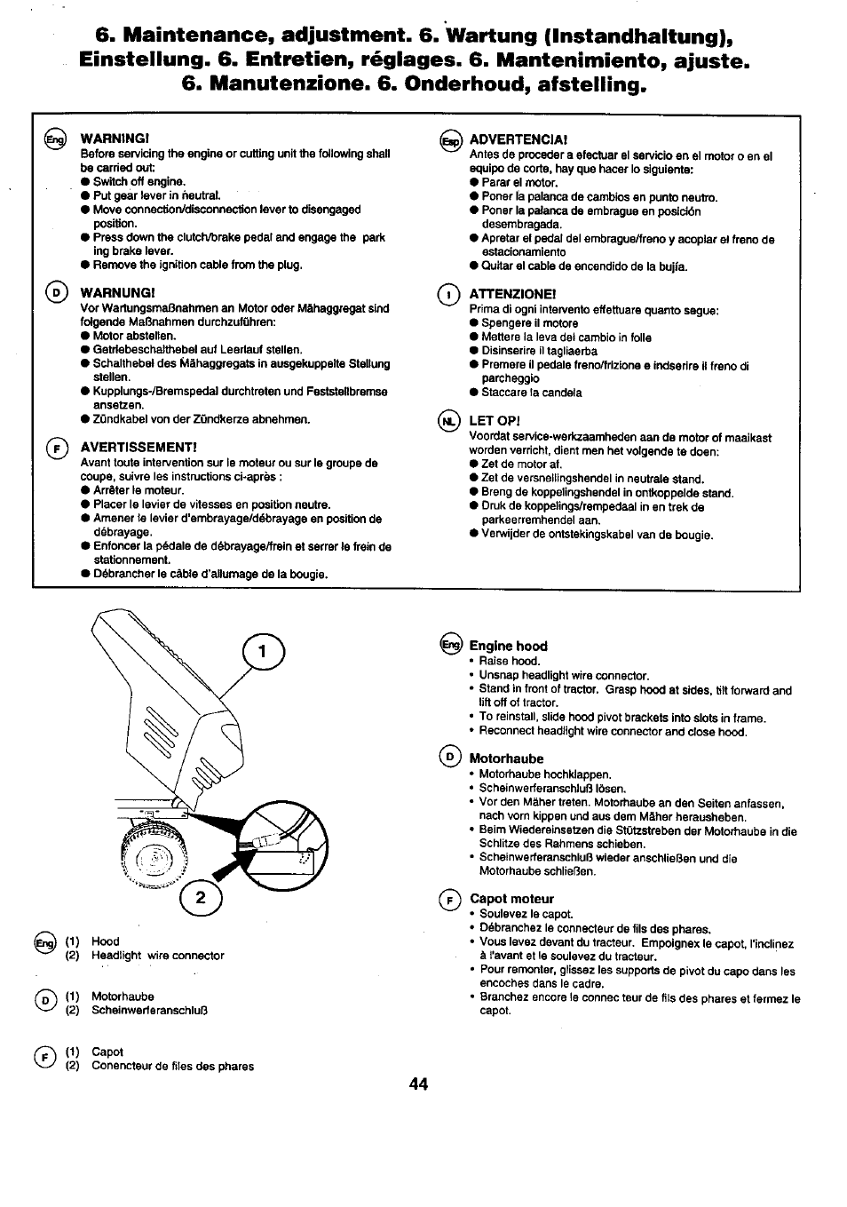 Warning, Warnung, Advertenciai | Attenzione, Let opi | Craftsman 25949 User Manual | Page 44 / 68