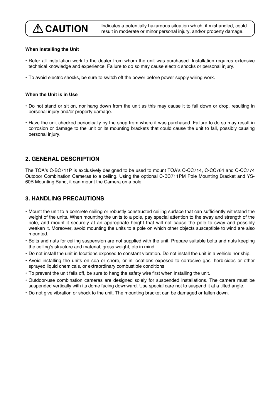 Caution | Toa C-BC711P User Manual | Page 3 / 4