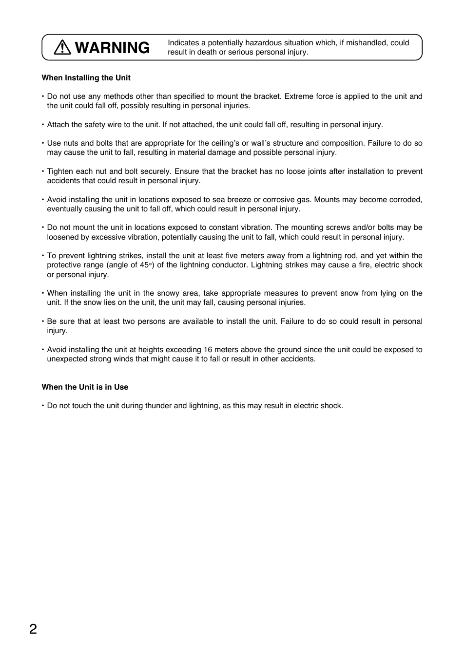 Warning | Toa C-BC771PM User Manual | Page 2 / 6