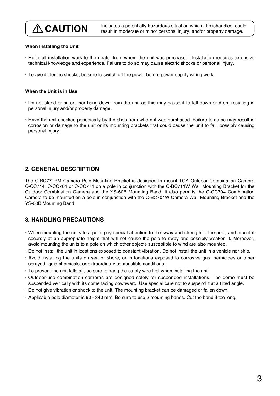 Caution | Toa C-BC771PM User Manual | Page 3 / 6