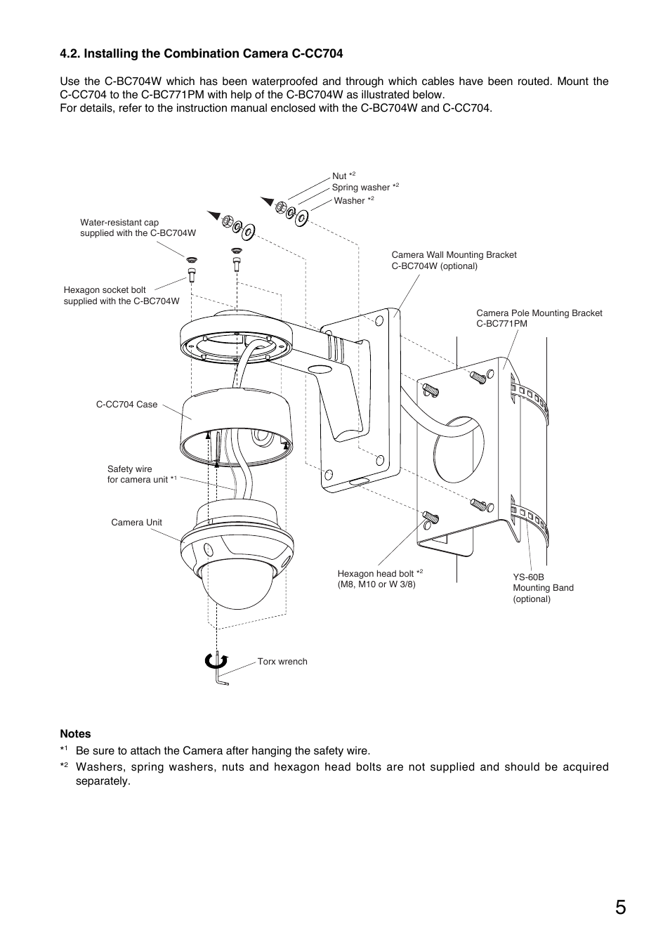 Installing the combination camera c-cc704 | Toa C-BC771PM User Manual | Page 5 / 6