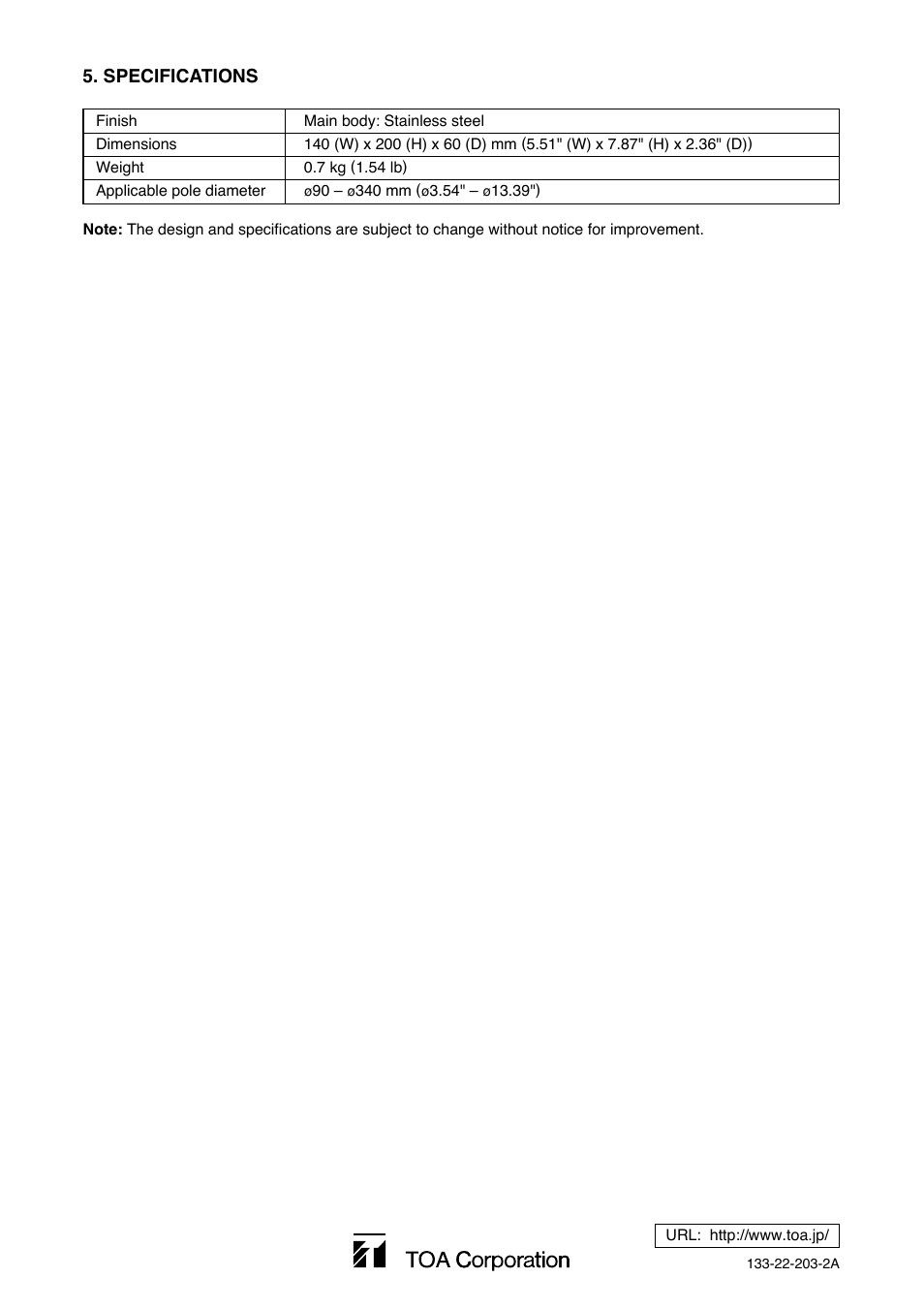 Toa C-BC771PM User Manual | Page 6 / 6