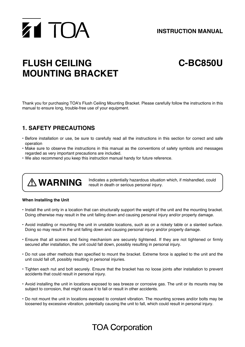 Toa C-BC850U User Manual | 6 pages