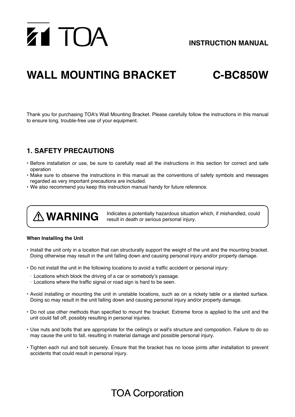 Toa C-BC850W User Manual | 6 pages