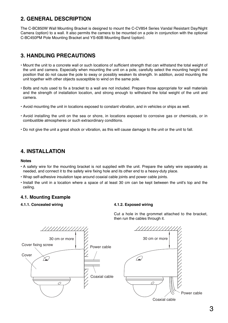 General description, Handling precautions, Installation | Toa C-BC850W User Manual | Page 3 / 6