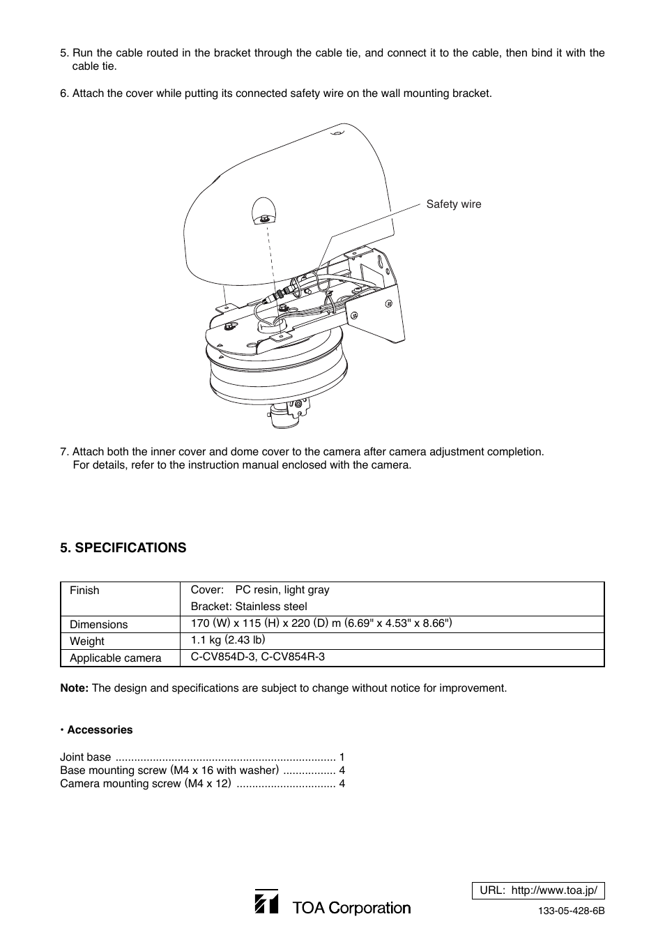 Toa C-BC850W User Manual | Page 6 / 6