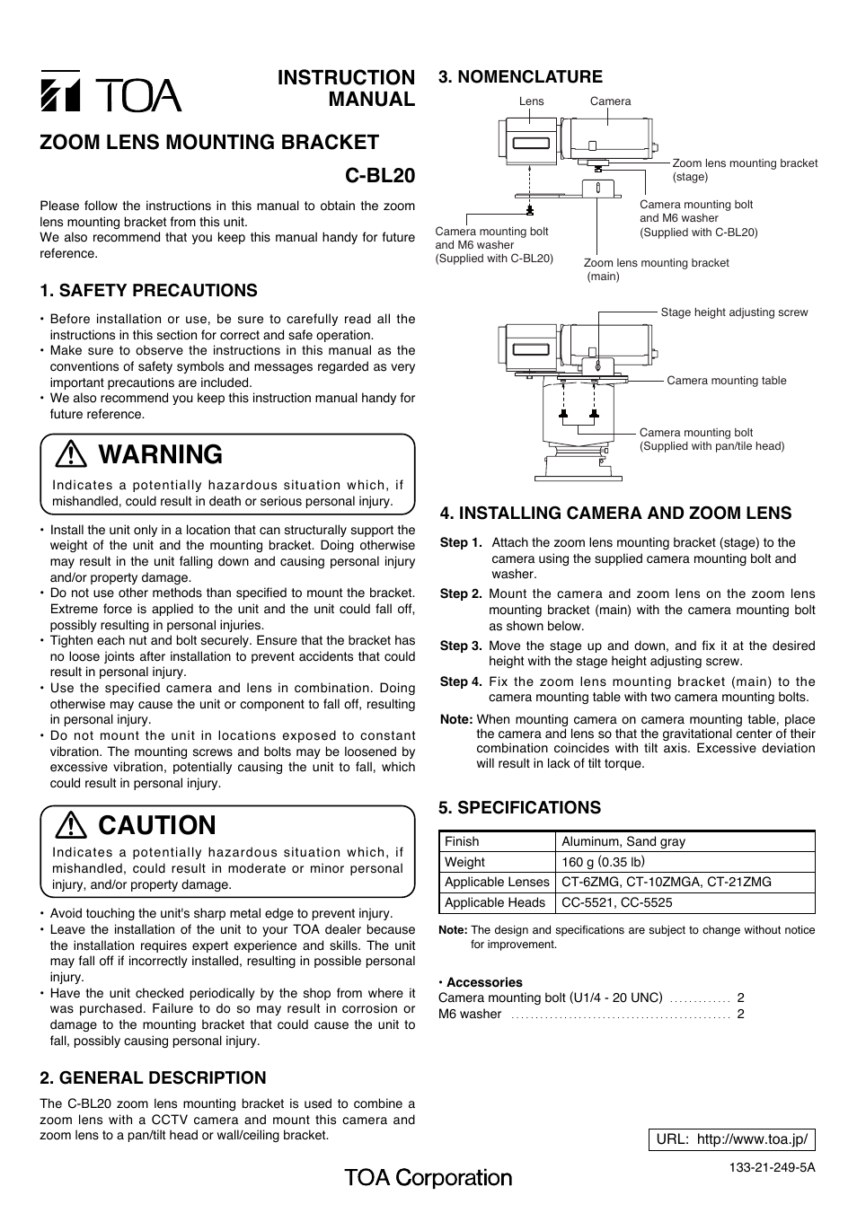 Toa C-BL20 User Manual | 1 page