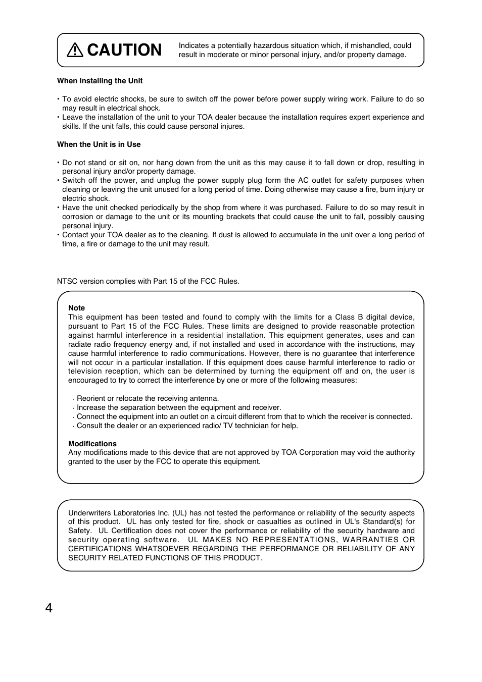Caution | Toa C-CC574 PL User Manual | Page 4 / 44