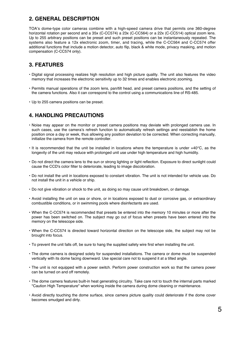 General description, Features, Handling precautions | Toa C-CC574 PL User Manual | Page 5 / 44