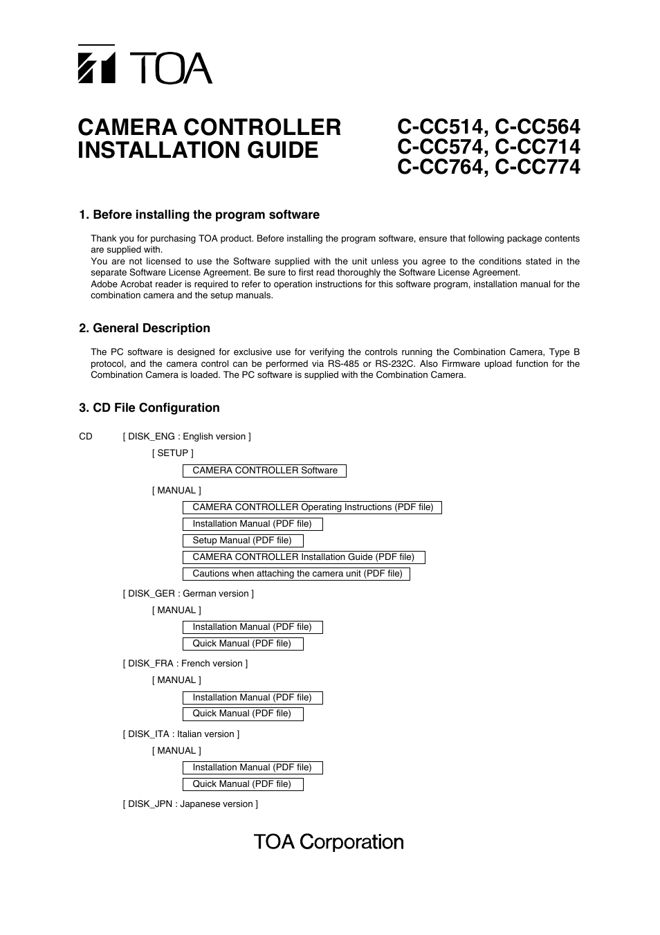 Toa C-CC774 User Manual | 2 pages