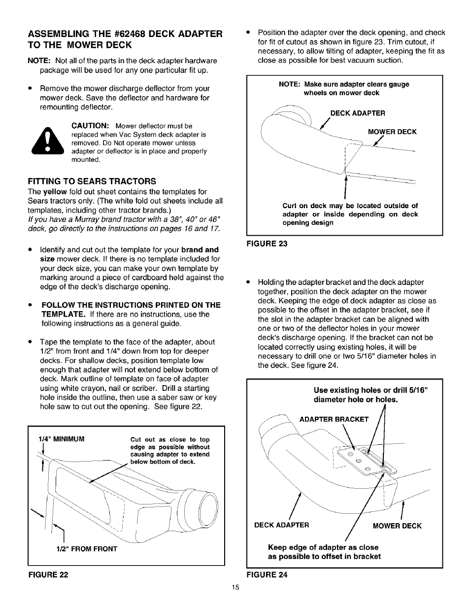 Assembling the #62468 deck adapter, To the mower deck | Craftsman 486.24504 User Manual | Page 15 / 28