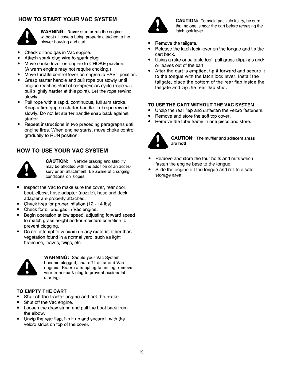 How to start your vac system, How to use your vac system | Craftsman 486.24504 User Manual | Page 19 / 28