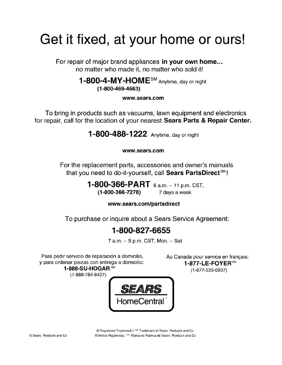 800-4-my-home, Get it fixed, at your home or ours | Craftsman 486.24504 User Manual | Page 28 / 28