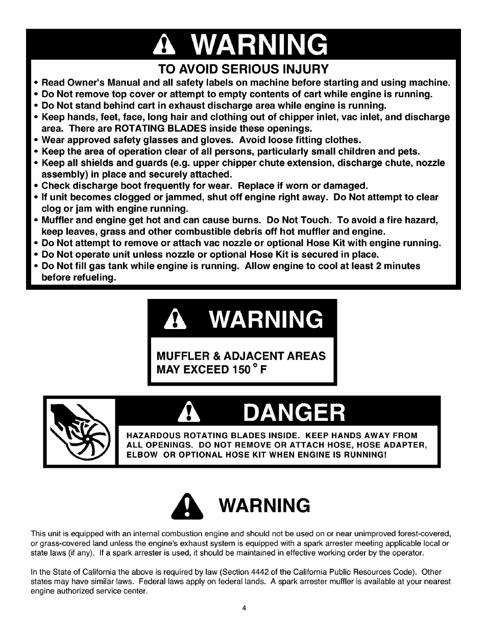 A warning, A danger | Craftsman 486.24504 User Manual | Page 4 / 28