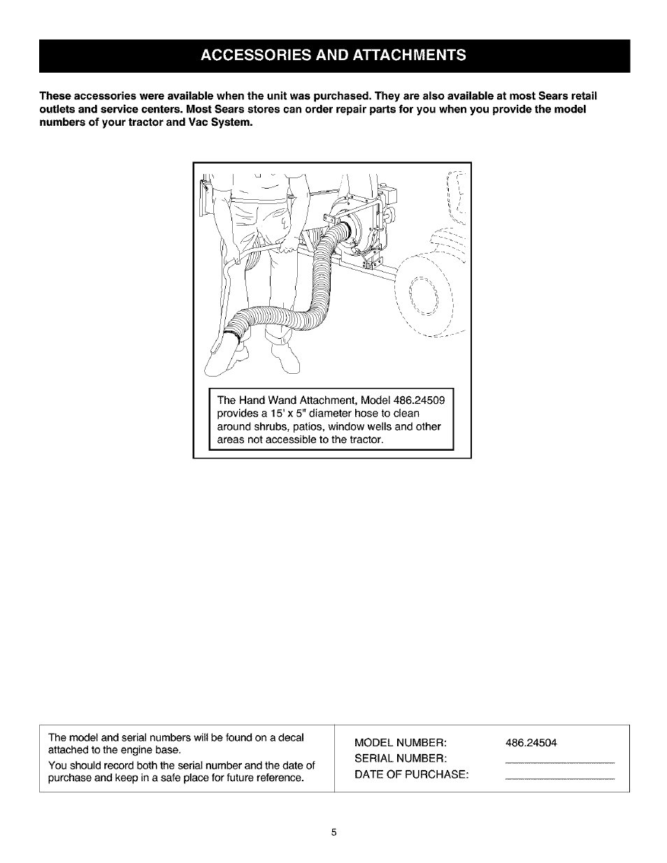 Accessories and attachments | Craftsman 486.24504 User Manual | Page 5 / 28