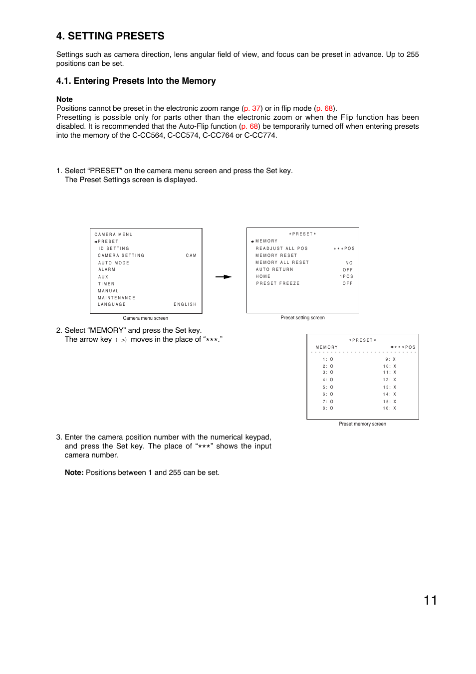 Setting presets | Toa C-CC774 PL User Manual | Page 11 / 82