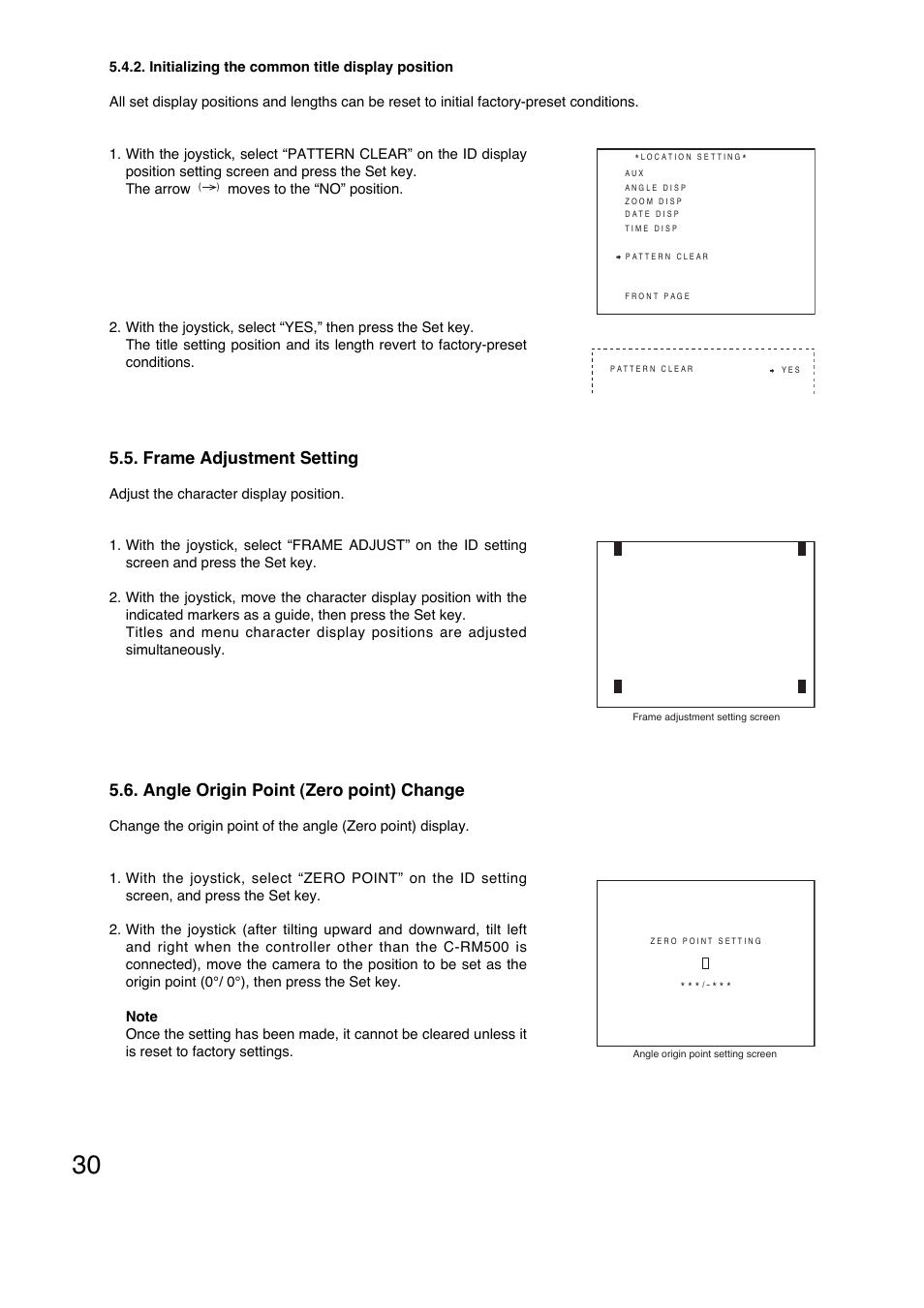 Frame adjustment setting, Angle origin point (zero point) change | Toa C-CC774 PL User Manual | Page 30 / 82