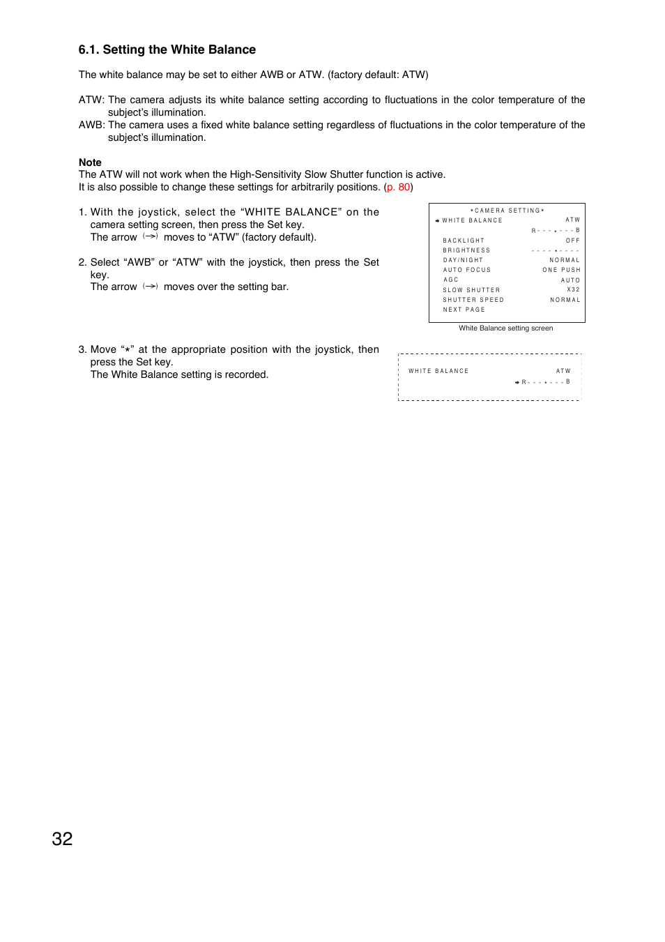 Setting the white balance | Toa C-CC774 PL User Manual | Page 32 / 82
