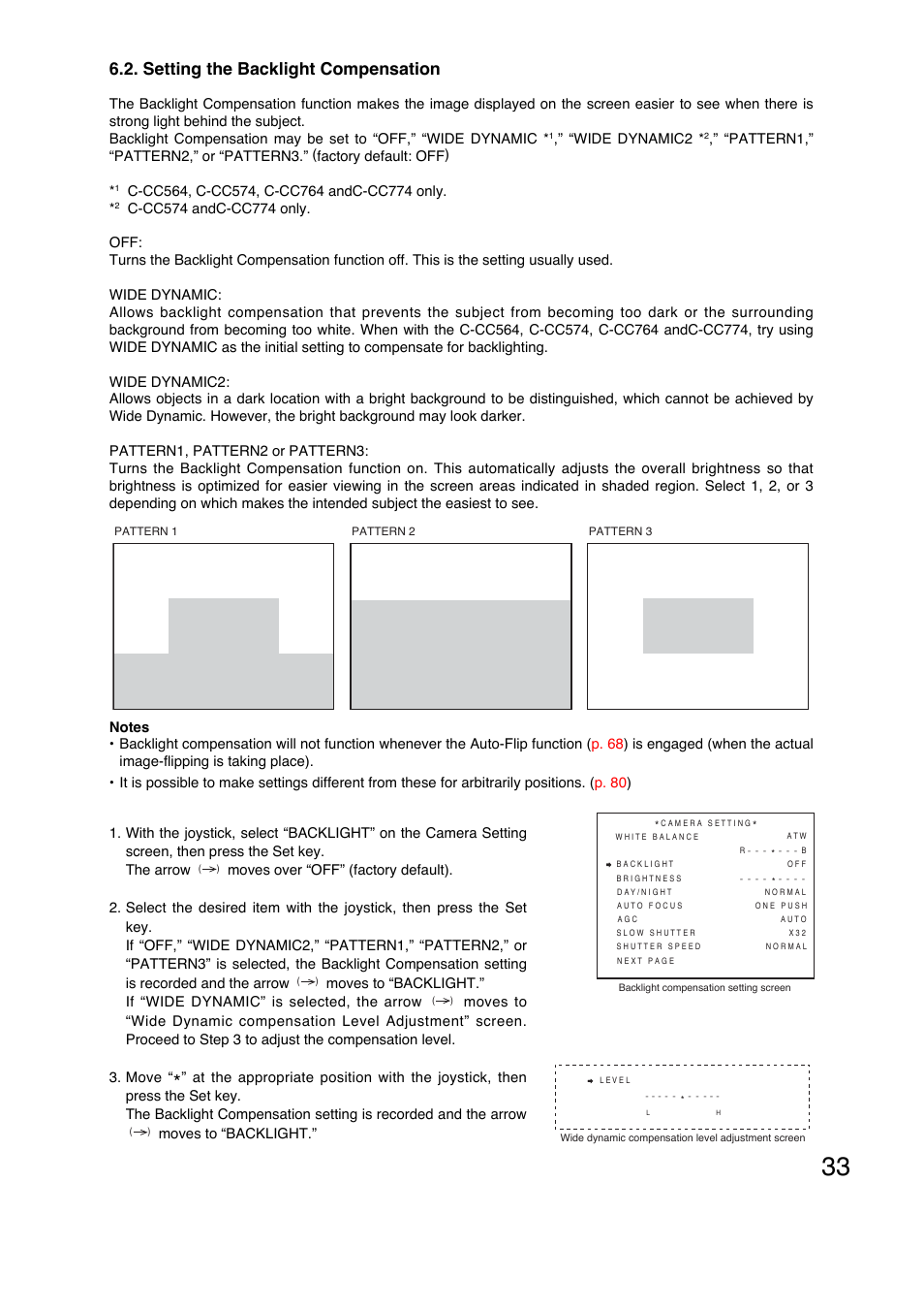 Setting the backlight compensation | Toa C-CC774 PL User Manual | Page 33 / 82