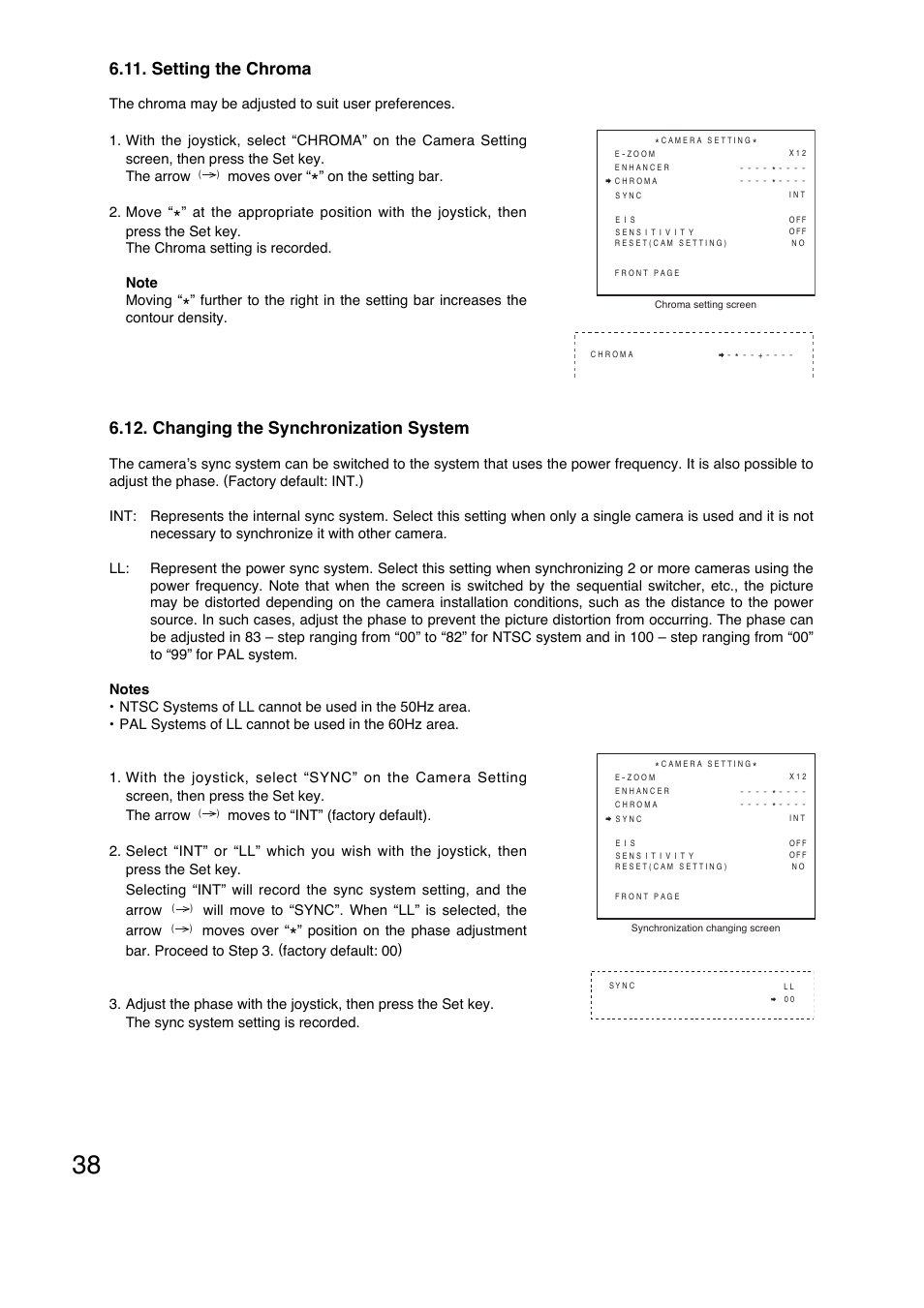 Changing the synchronization system, Setting the chroma | Toa C-CC774 PL User Manual | Page 38 / 82