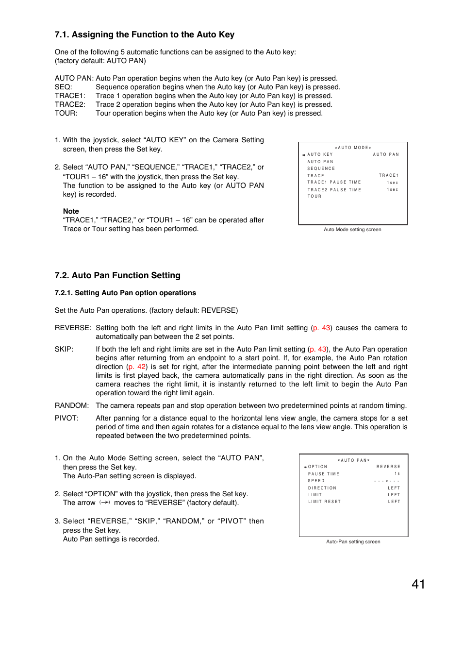Assigning the function to the auto key, Auto pan function setting | Toa C-CC774 PL User Manual | Page 41 / 82