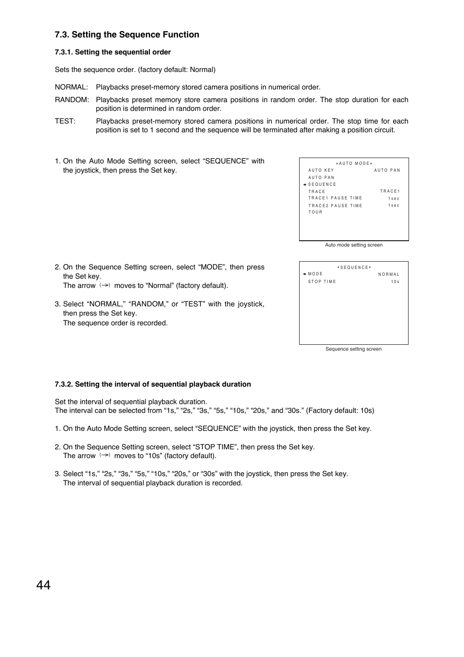 Setting the sequence function | Toa C-CC774 PL User Manual | Page 44 / 82