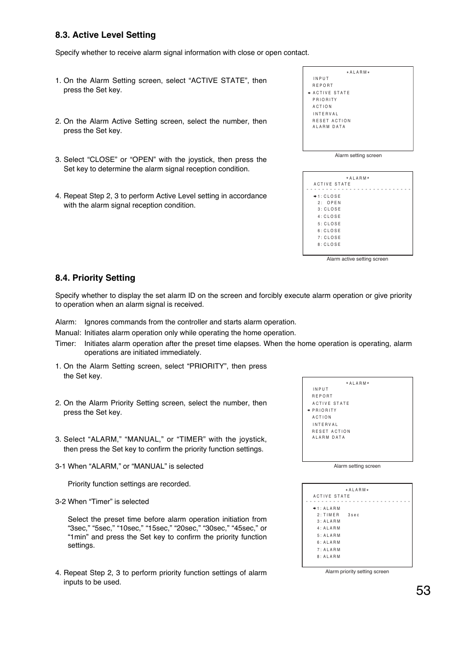 Priority setting, Active level setting | Toa C-CC774 PL User Manual | Page 53 / 82