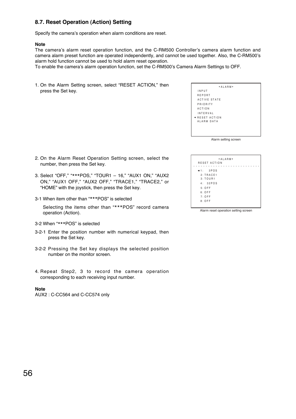 Reset operation (action) setting | Toa C-CC774 PL User Manual | Page 56 / 82