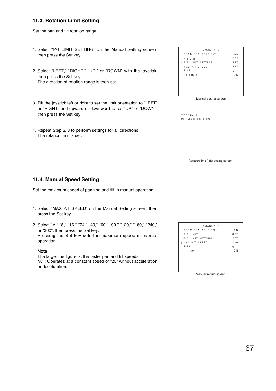 Rotation limit setting, Manual speed setting | Toa C-CC774 PL User Manual | Page 67 / 82