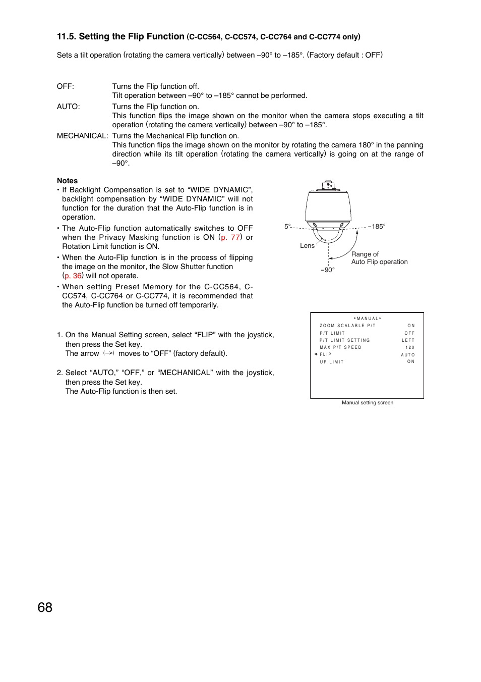 Setting the flip function | Toa C-CC774 PL User Manual | Page 68 / 82