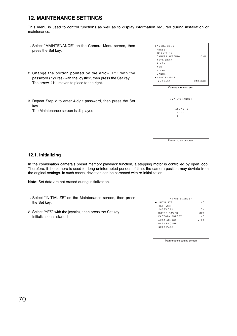 Maintenance settings, Initializing | Toa C-CC774 PL User Manual | Page 70 / 82