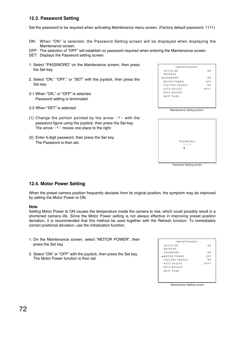 Password setting, Motor power setting | Toa C-CC774 PL User Manual | Page 72 / 82