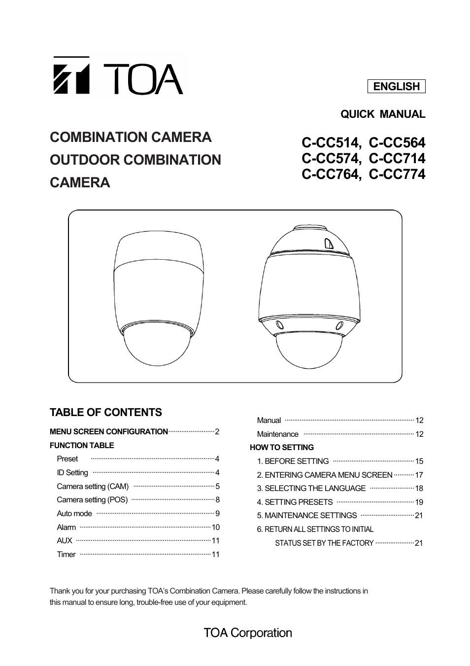 Toa C-CC774 User Manual | 22 pages