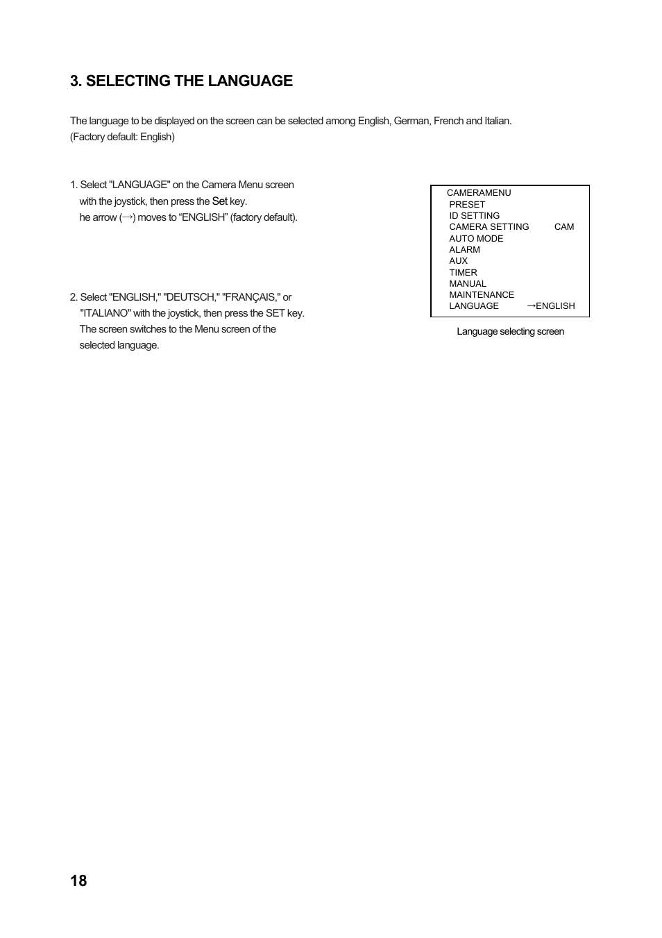 18 3. selecting the language | Toa C-CC774 User Manual | Page 18 / 22