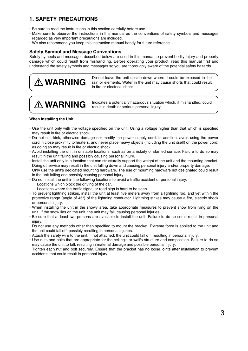 Warning, Safety precautions | Toa C-CC774 PL User Manual | Page 3 / 36