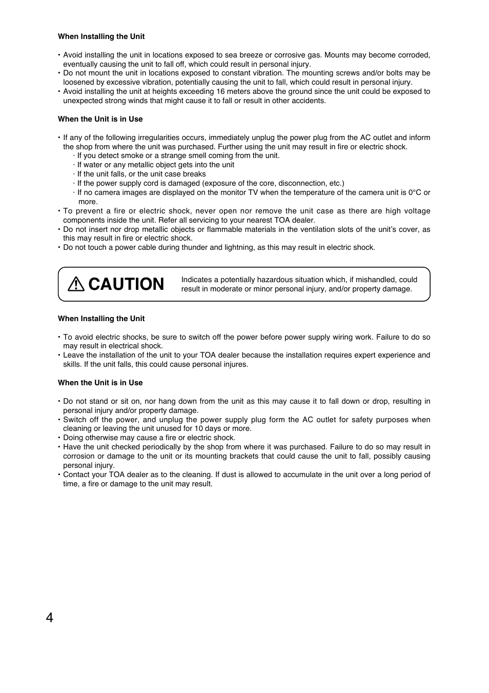 Caution | Toa C-CC774 PL User Manual | Page 4 / 36