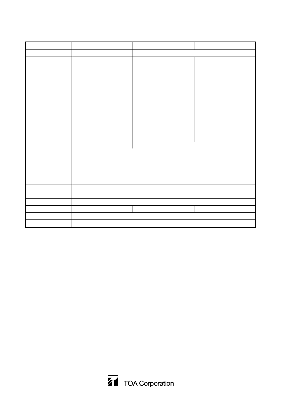 Specifications | Toa C-CH210FH User Manual | Page 20 / 20