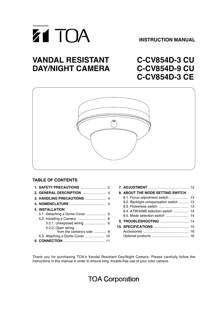 Toa C-CV854D-3 CE User Manual | 16 pages