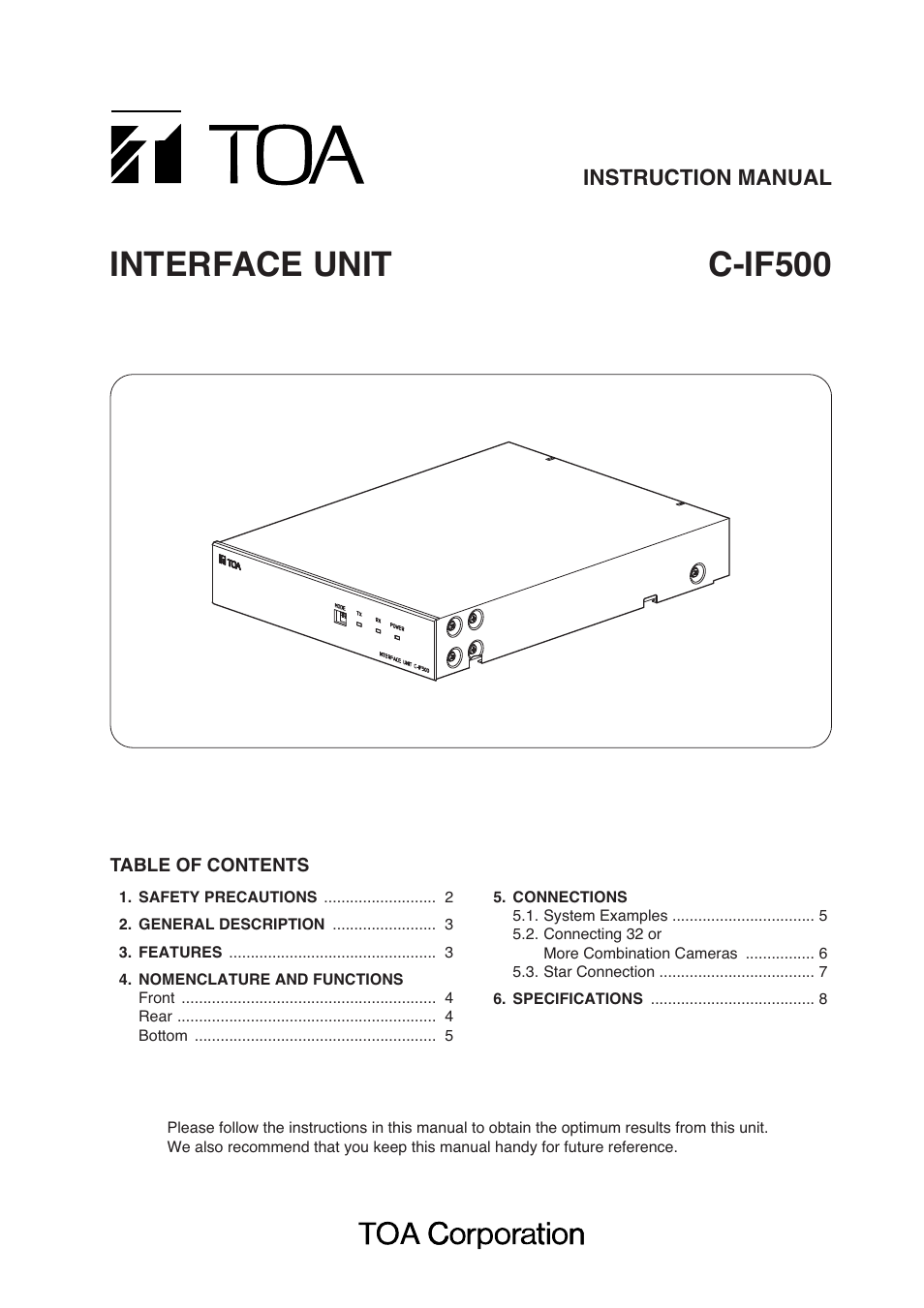 Toa C-IF500 User Manual | 8 pages