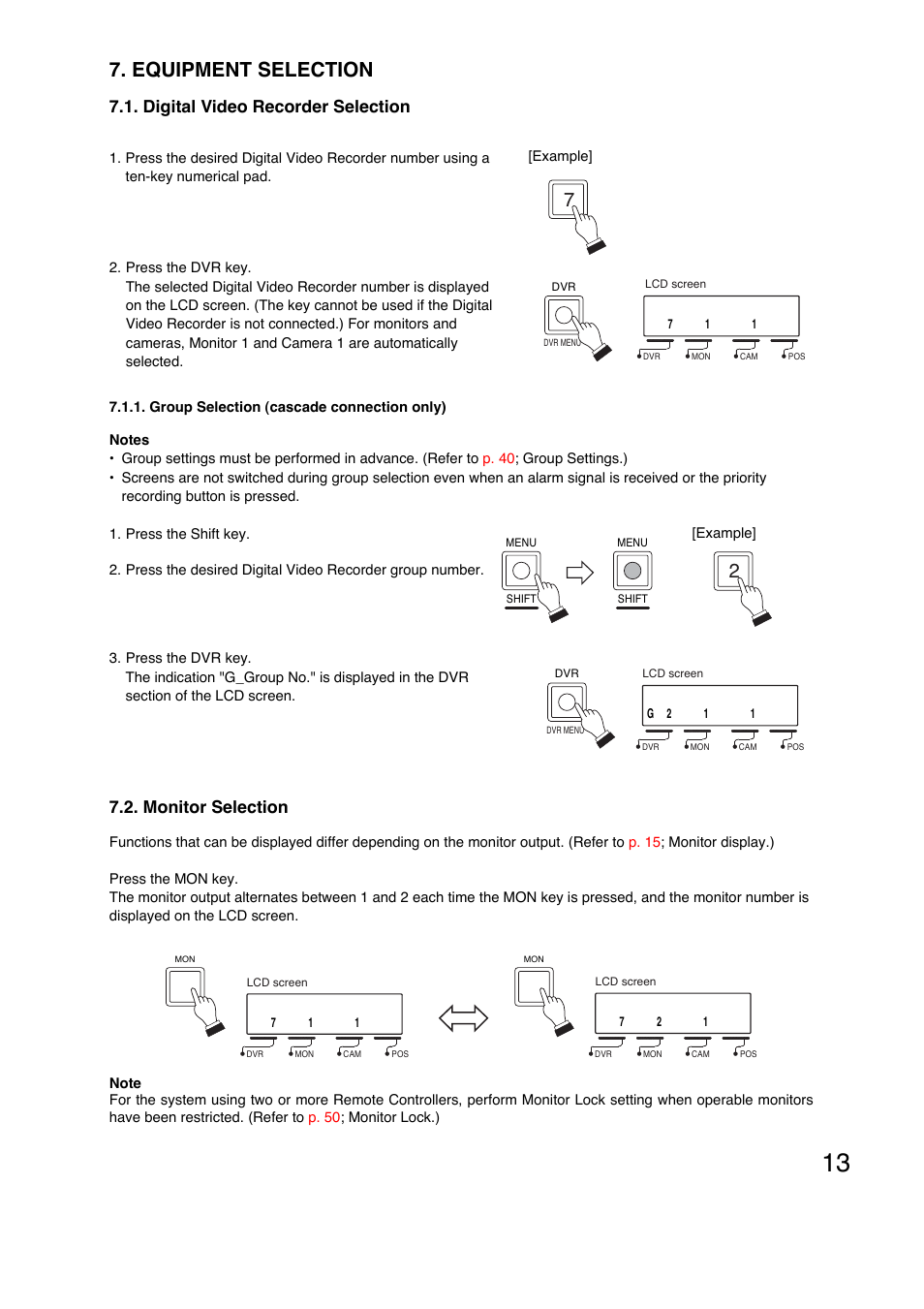 Equipment selection, Digital video recorder selection, Monitor selection | Toa C-RM1000 HV User Manual | Page 13 / 60