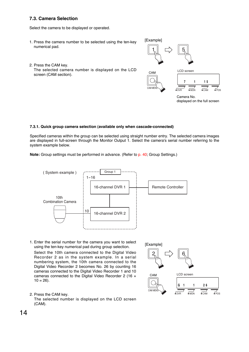 Camera selection | Toa C-RM1000 HV User Manual | Page 14 / 60