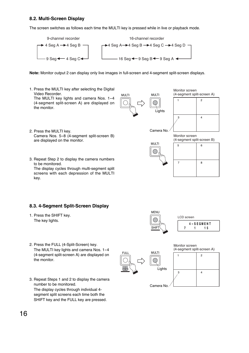 Multi-screen display, 4-segment split-screen display | Toa C-RM1000 HV User Manual | Page 16 / 60