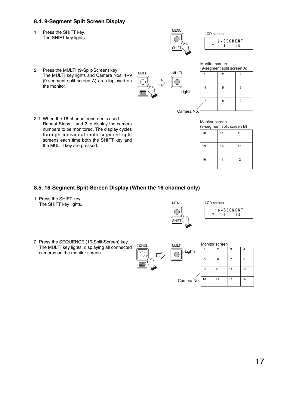 9-segment split screen display | Toa C-RM1000 HV User Manual | Page 17 / 60