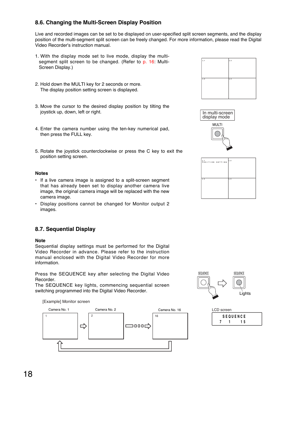 Sequential display, Changing the multi-screen display position | Toa C-RM1000 HV User Manual | Page 18 / 60