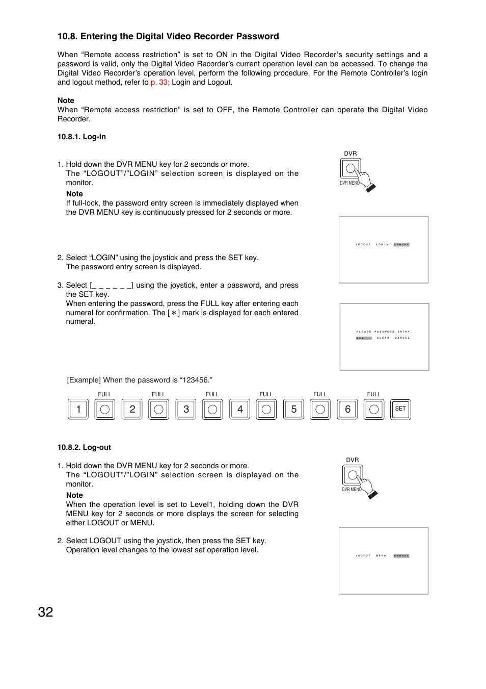 Entering the digital video recorder password | Toa C-RM1000 HV User Manual | Page 32 / 60
